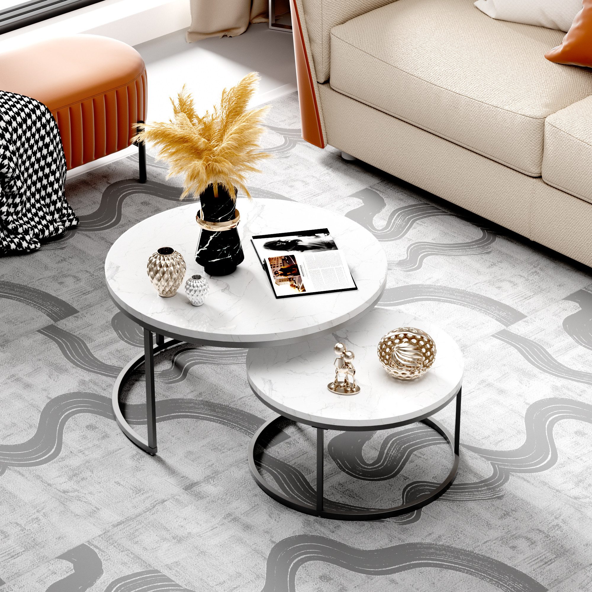 REDOM Couchtisch Satz Marmor Furnier Sofa günstig online kaufen