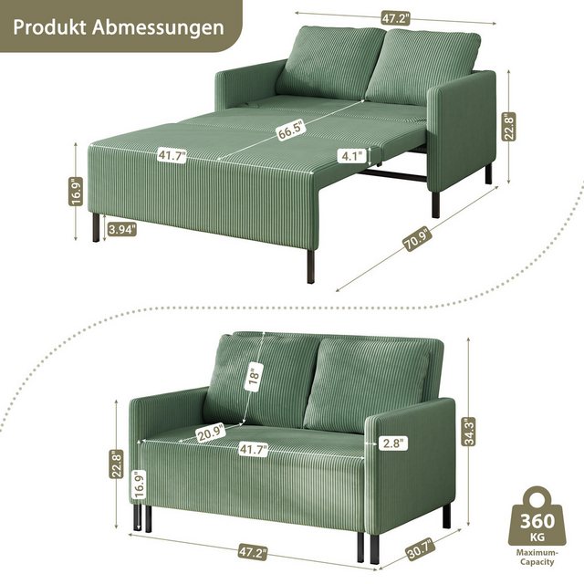 NAIMP Schlafsofa 180x 105CM In voller Größe Kordsofa Ausziehmechanismus Des günstig online kaufen