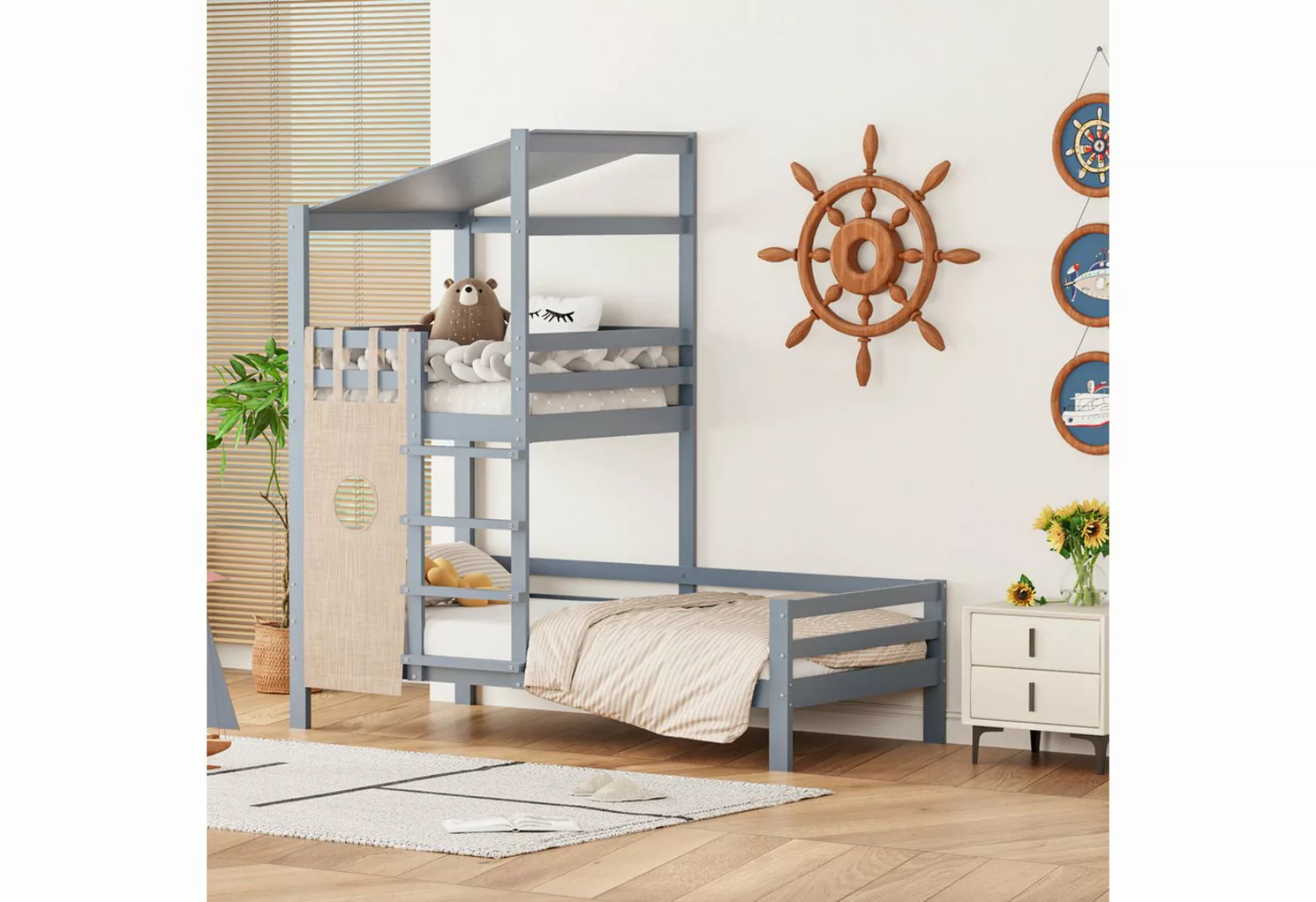 WISHDOR Kinderbett Holzbett mit Dach Premium Massivholzbett mit Lattenrost günstig online kaufen