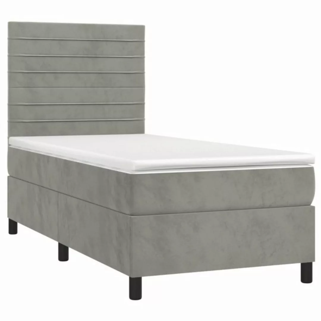 vidaXL Bett Boxspringbett mit Matratze & LED Hellgrau 90x200 cm Samt günstig online kaufen