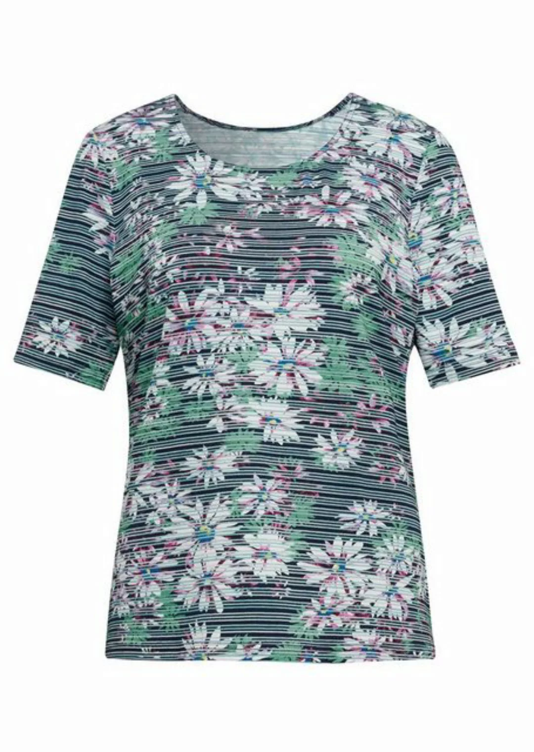 GOLDNER Print-Shirt Bequemes Druckshirt in Blumen-Ringeloptik günstig online kaufen