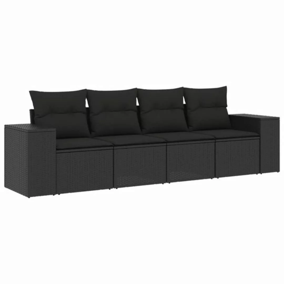 vidaXL Sofaelement 4-tlg. Garten-Sofagarnitur mit Kissen Schwarz Poly Ratta günstig online kaufen