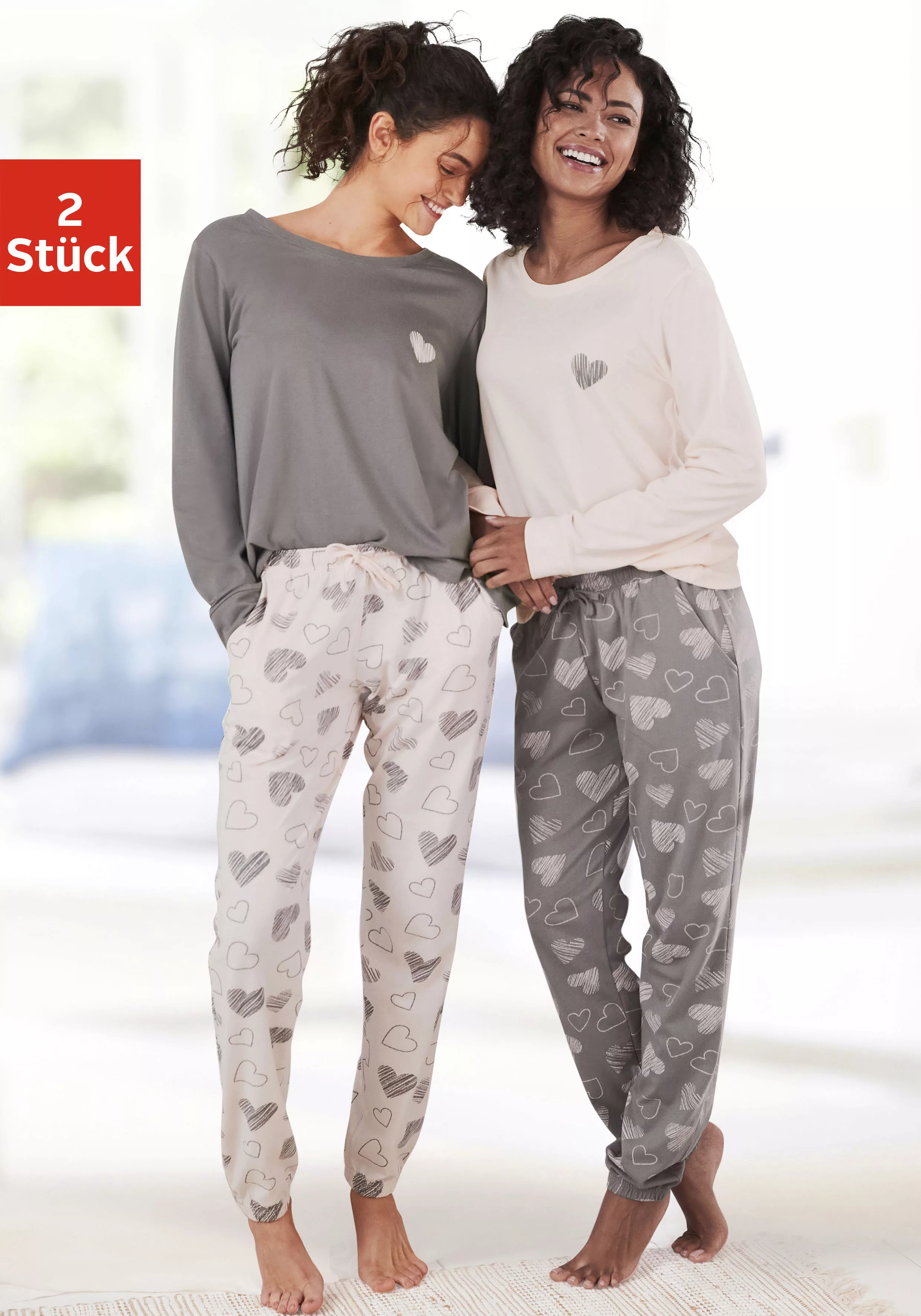 Vivance Dreams Pyjama, (2 Stück), mit Herz-Print günstig online kaufen