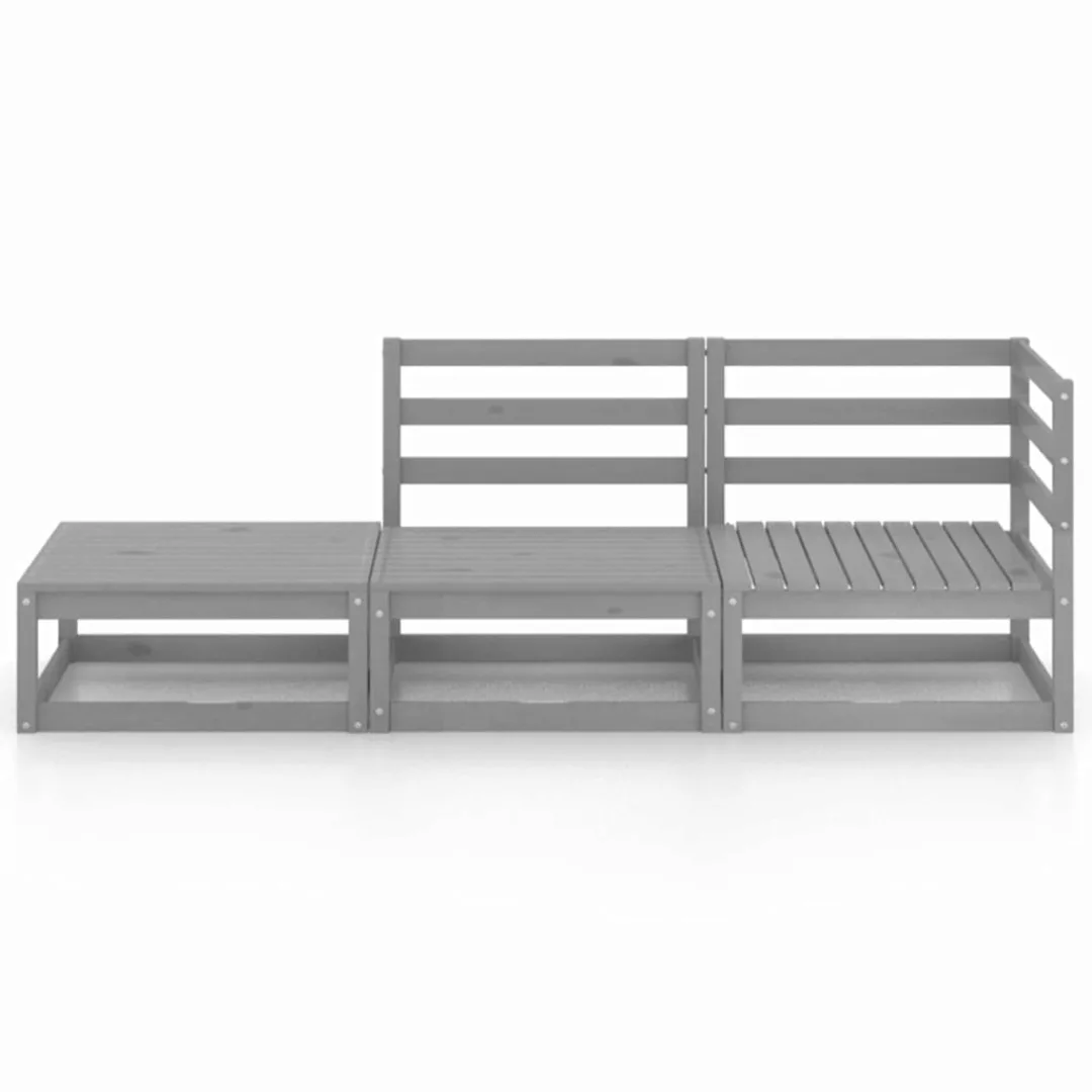 3-tlg. Garten-lounge-set Grau Kiefer Massivholz günstig online kaufen