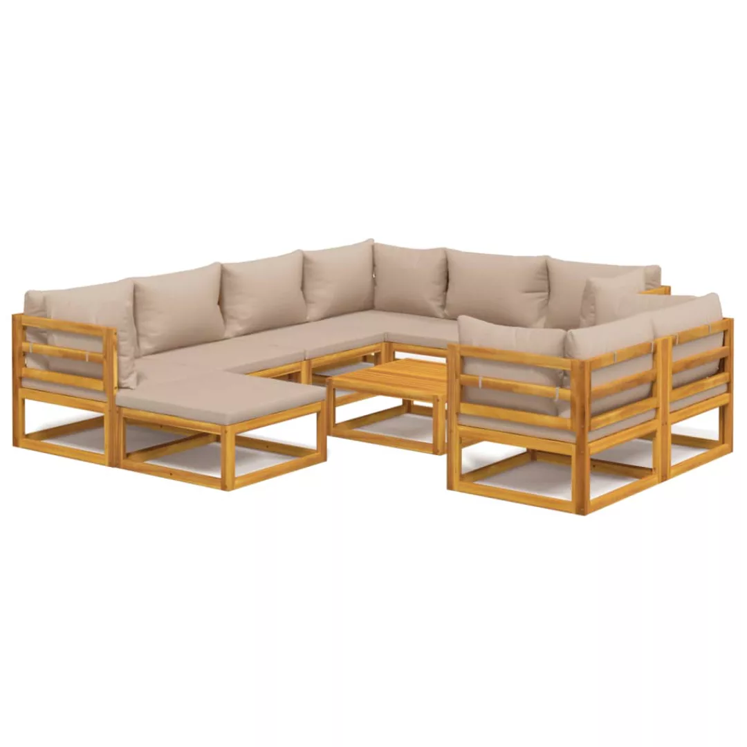 Vidaxl 10-tlg. Garten-lounge-set Mit Taupe Kissen Massivholz günstig online kaufen