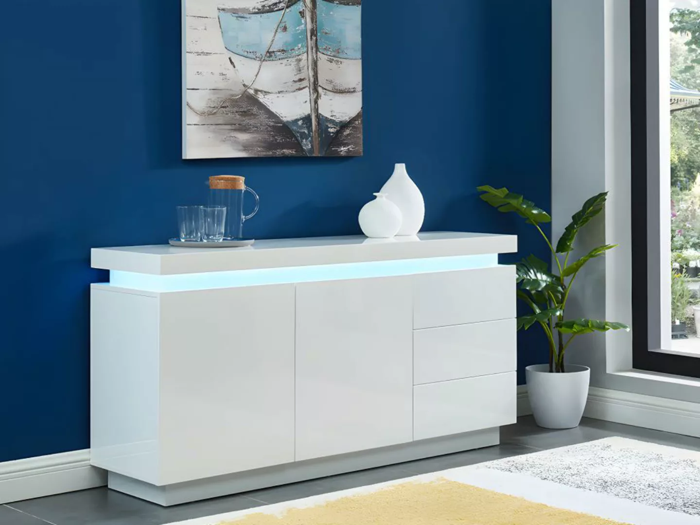 Sideboard mit 2 Türen & 3 Schubladen + LEDs - MDF - Weiß lackiert - EMERSON günstig online kaufen