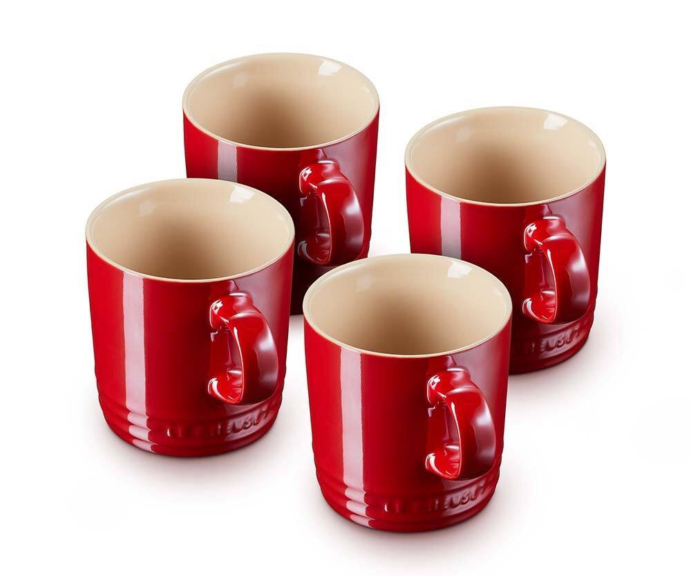 Le Creuset Tasse Becher 4er-Set Metallics Kirschrot Steinzeug 350ml günstig online kaufen