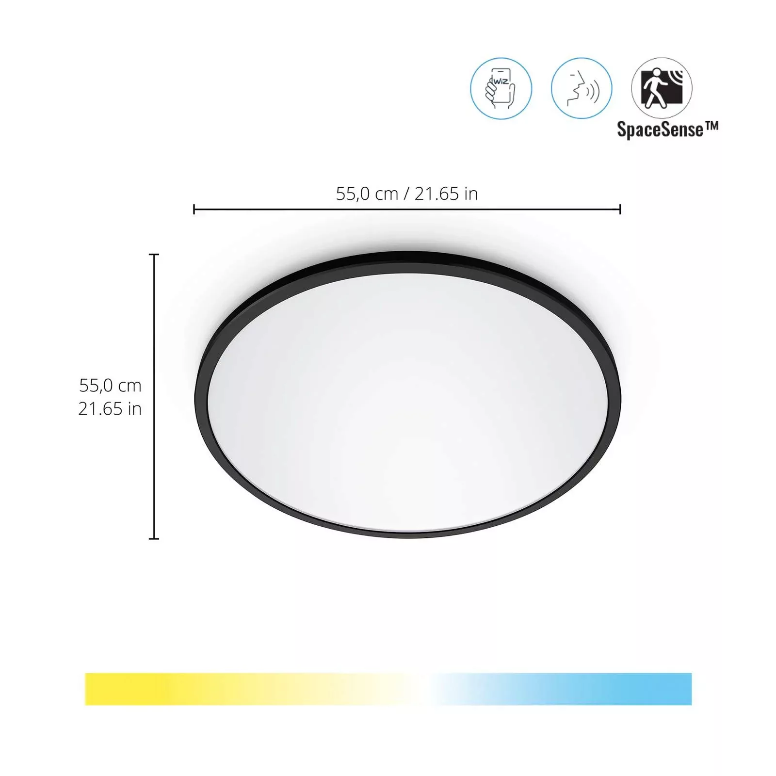 WiZ SuperSlim LED-Deckenleuchte CCT Ø55cm schwarz günstig online kaufen