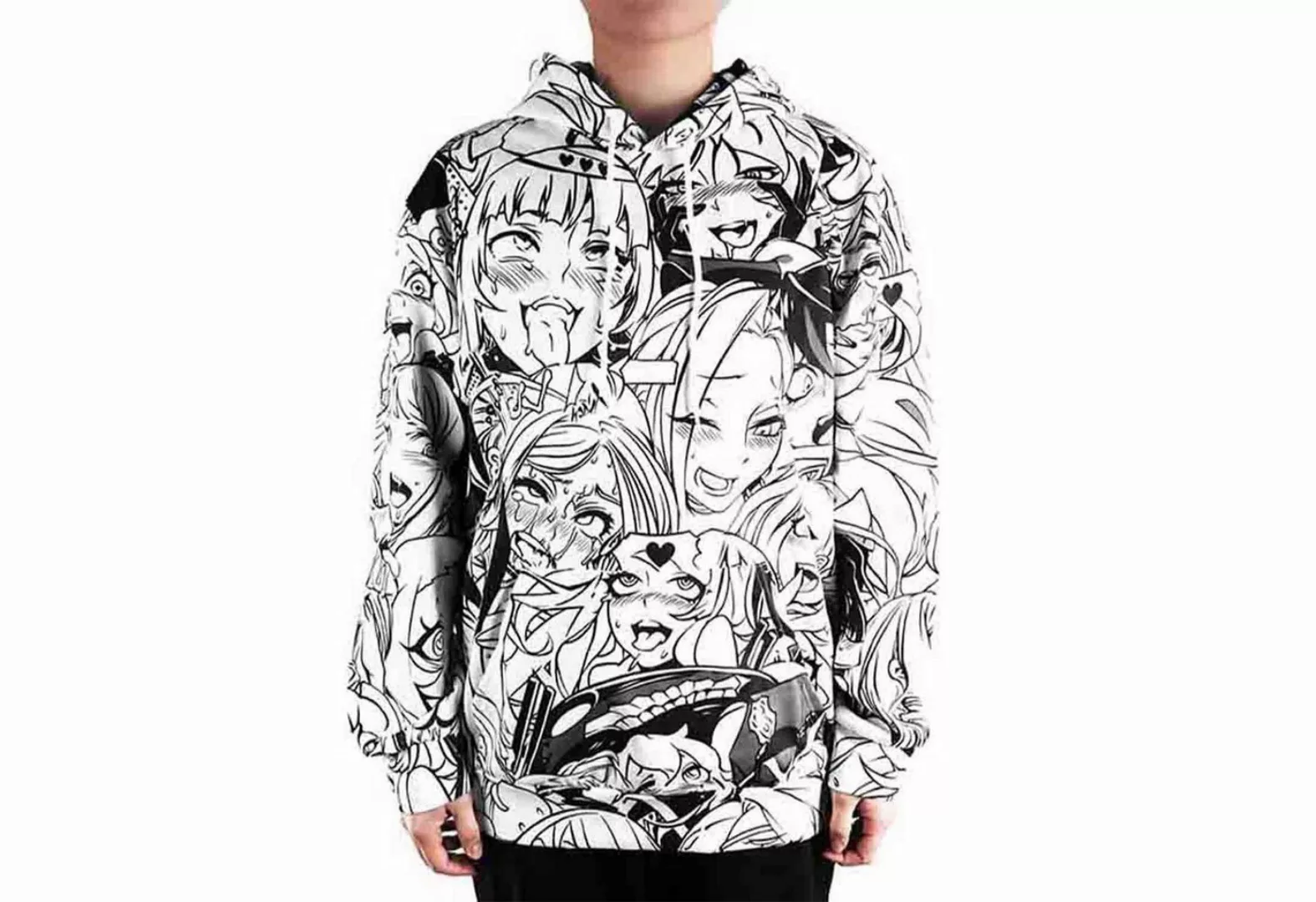 GalaxyCat Hoodie Ahegao Kapuzenpullover mit Manga Gesichtern, Weiß, Größe: günstig online kaufen