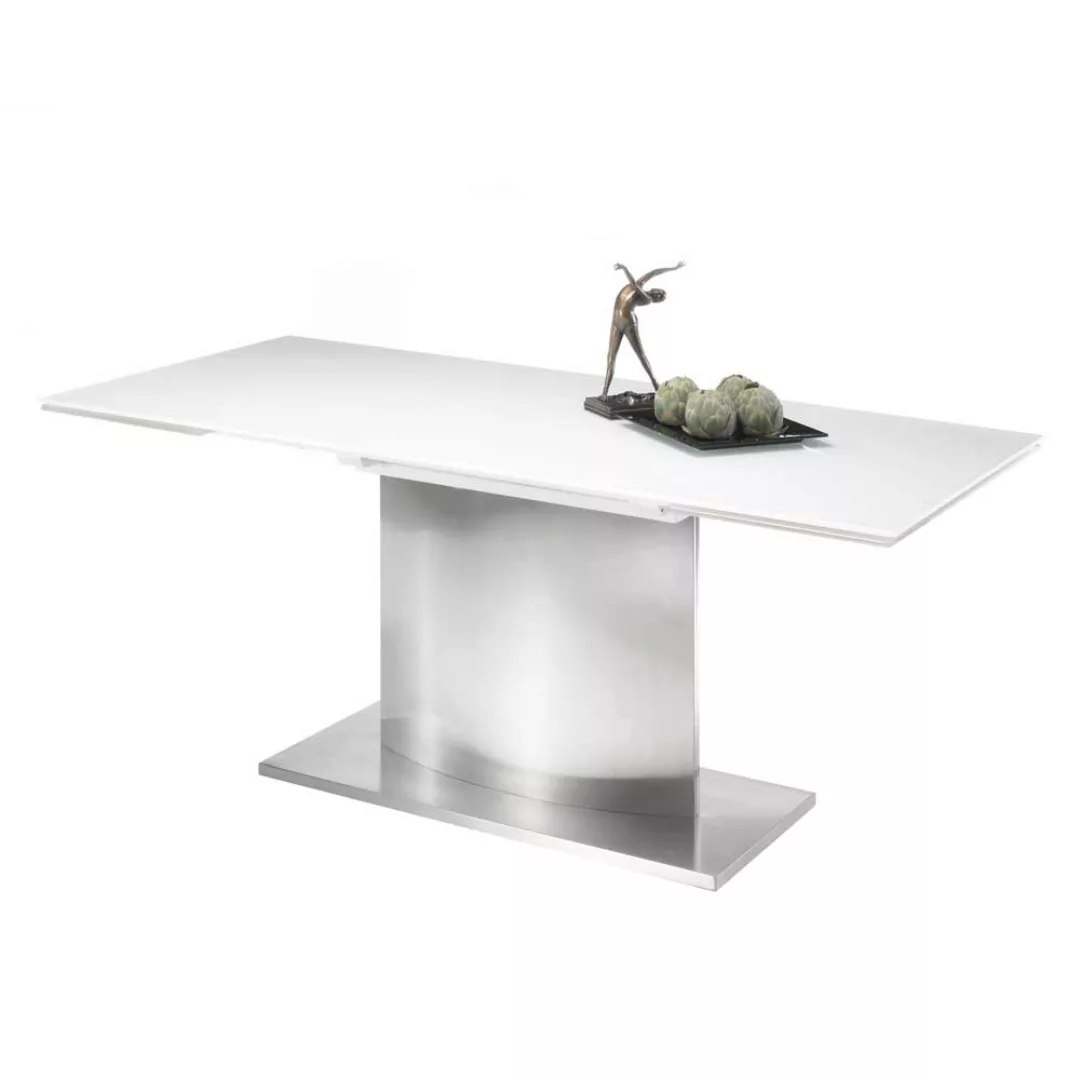 Design Esszimmer Tisch in Weiß und Silberfarben zwei Anlegeplatten günstig online kaufen