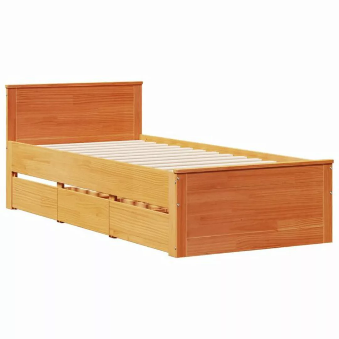 vidaXL Bett, Massivholzbett ohne Matratze mit Kopfteil Wachsbraun 75x190 cm günstig online kaufen