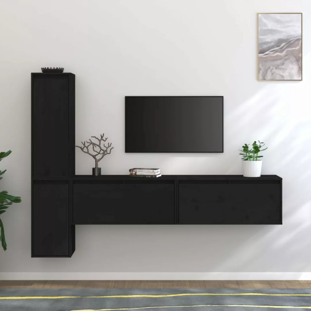 vidaXL TV-Schrank TV-Schränke 4 Stk Schwarz Massivholz Kiefer Lowboard Lowb günstig online kaufen