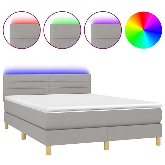 vidaXL Bettgestell Boxspringbett mit Matratze LED Hellgrau 140x190 cm Stoff günstig online kaufen