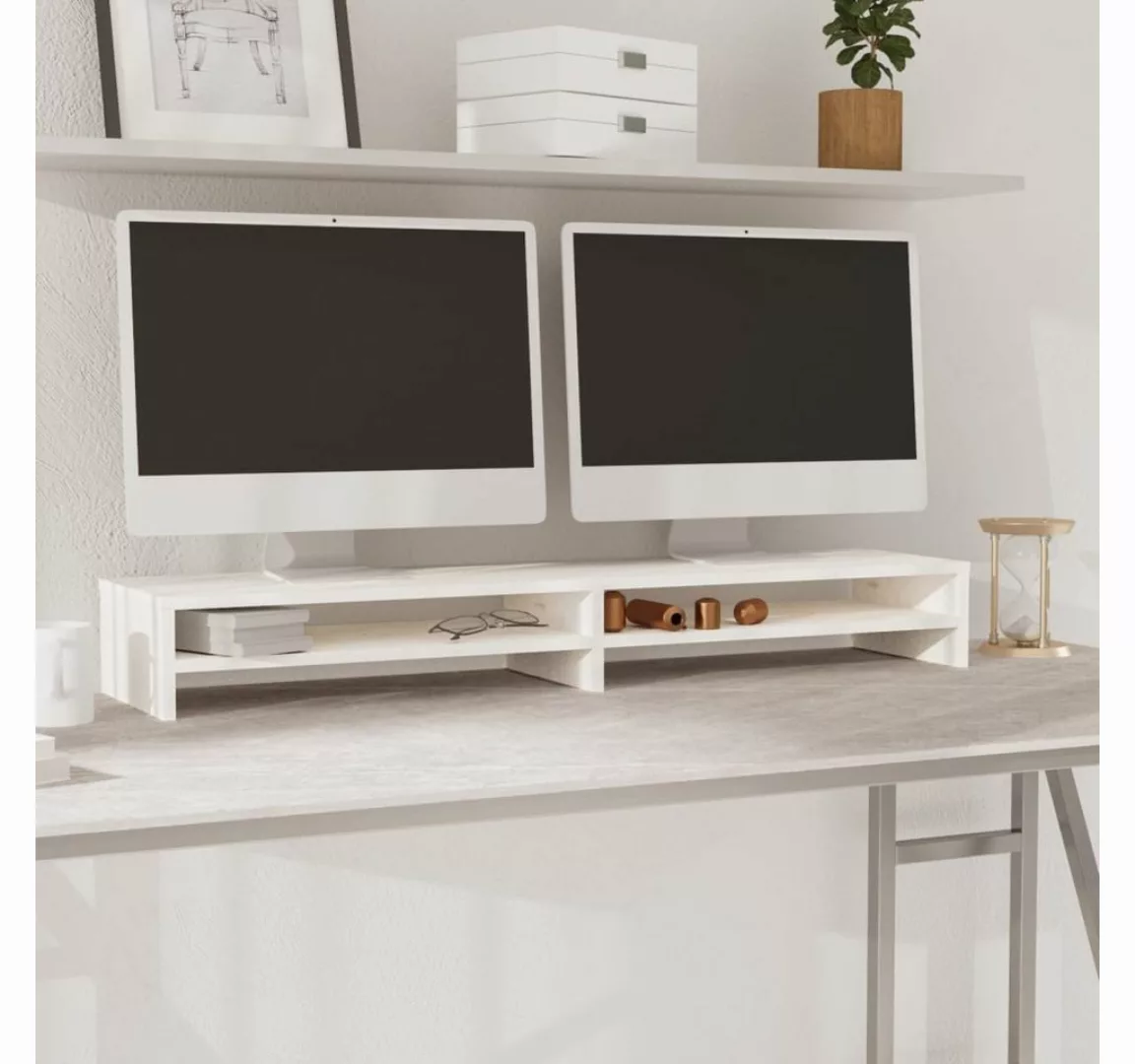 furnicato TV-Schrank Monitorständer Weiß 100x24x13 cm Massivholz Kiefer günstig online kaufen