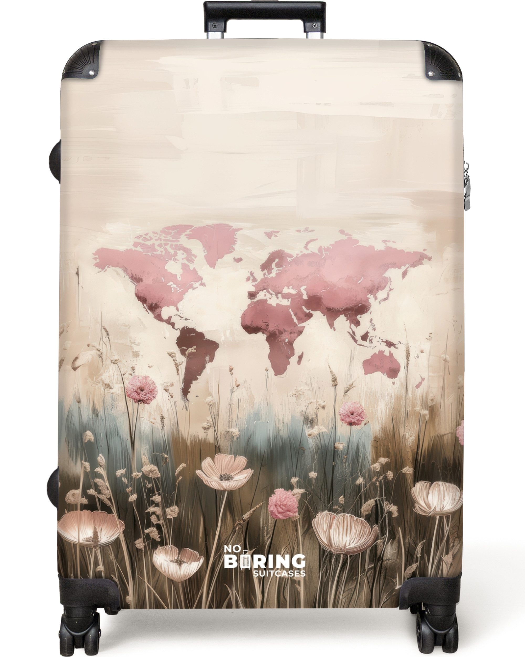 NoBoringSuitcases.com© Hartschalen-Trolley Weltkarte - Rosa - günstig online kaufen