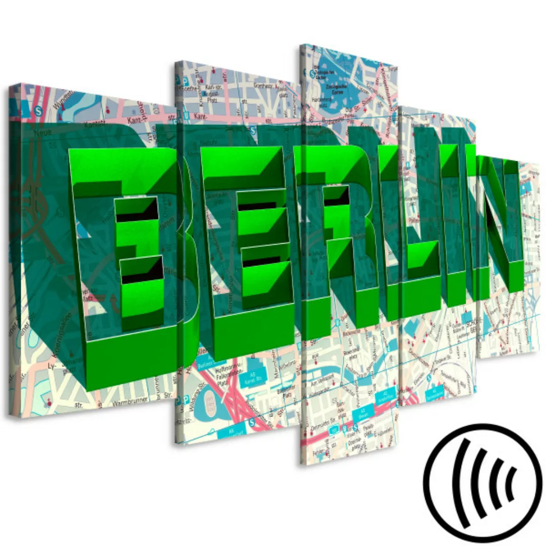Bild auf Leinwand Grüne Hauptstadt - 3D-Berlin-Schriftzug auf einer bunten günstig online kaufen