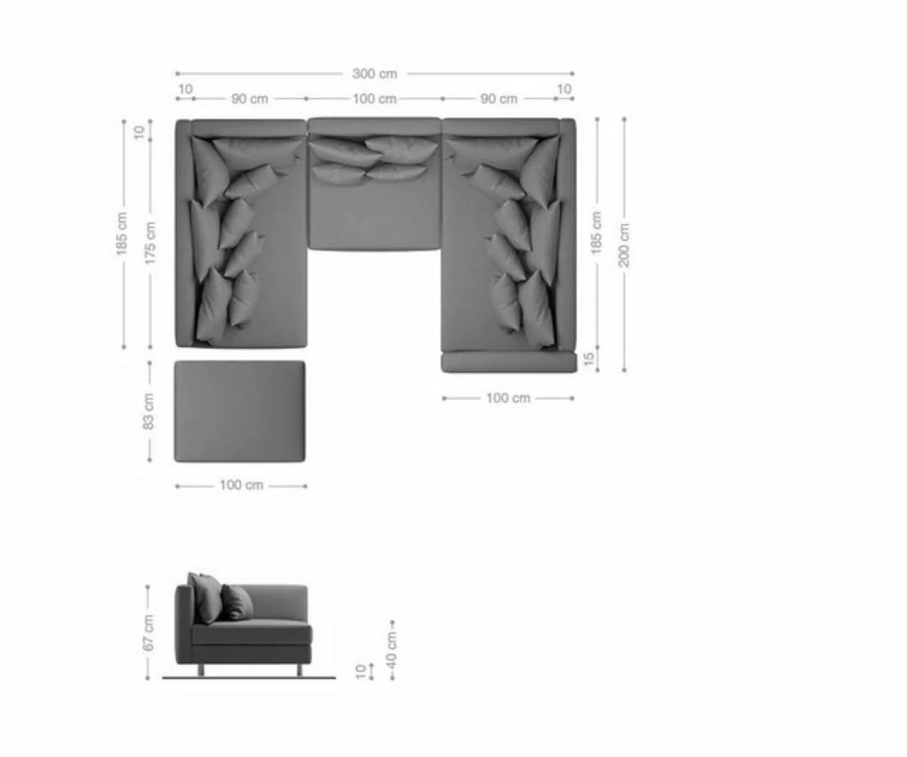 DELIFE Wohnlandschaft Clovis, Schwarz mit Hocker und Armlehne Wohnlandschaf günstig online kaufen