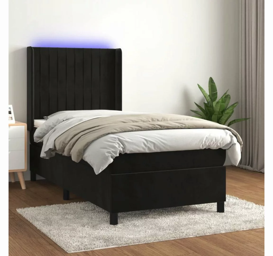 vidaXL Boxspringbett Boxspringbett mit Matratze LED Schwarz 80x200 cm Samt günstig online kaufen