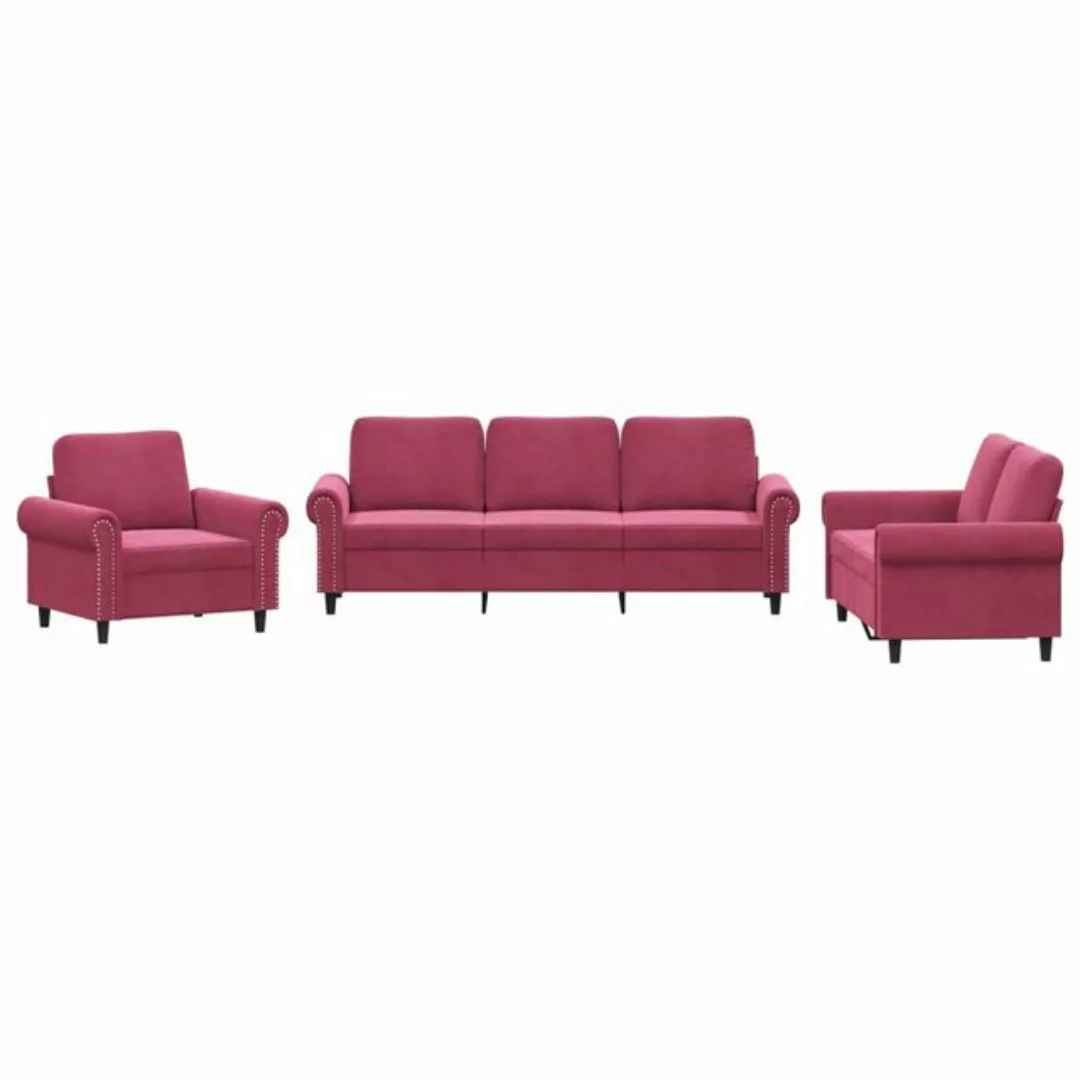 vidaXL Sofa 3-tlg. Sofagarnitur mit Kissen Weinrot Samt günstig online kaufen