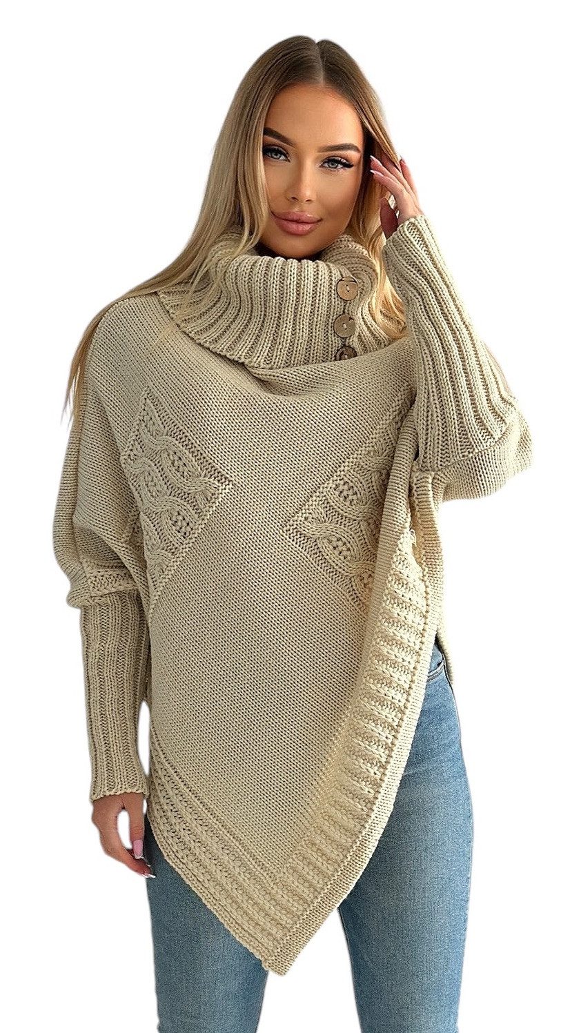 Mississhop Strickponcho Poncho Strick Sweatshirt Pullover günstig online kaufen