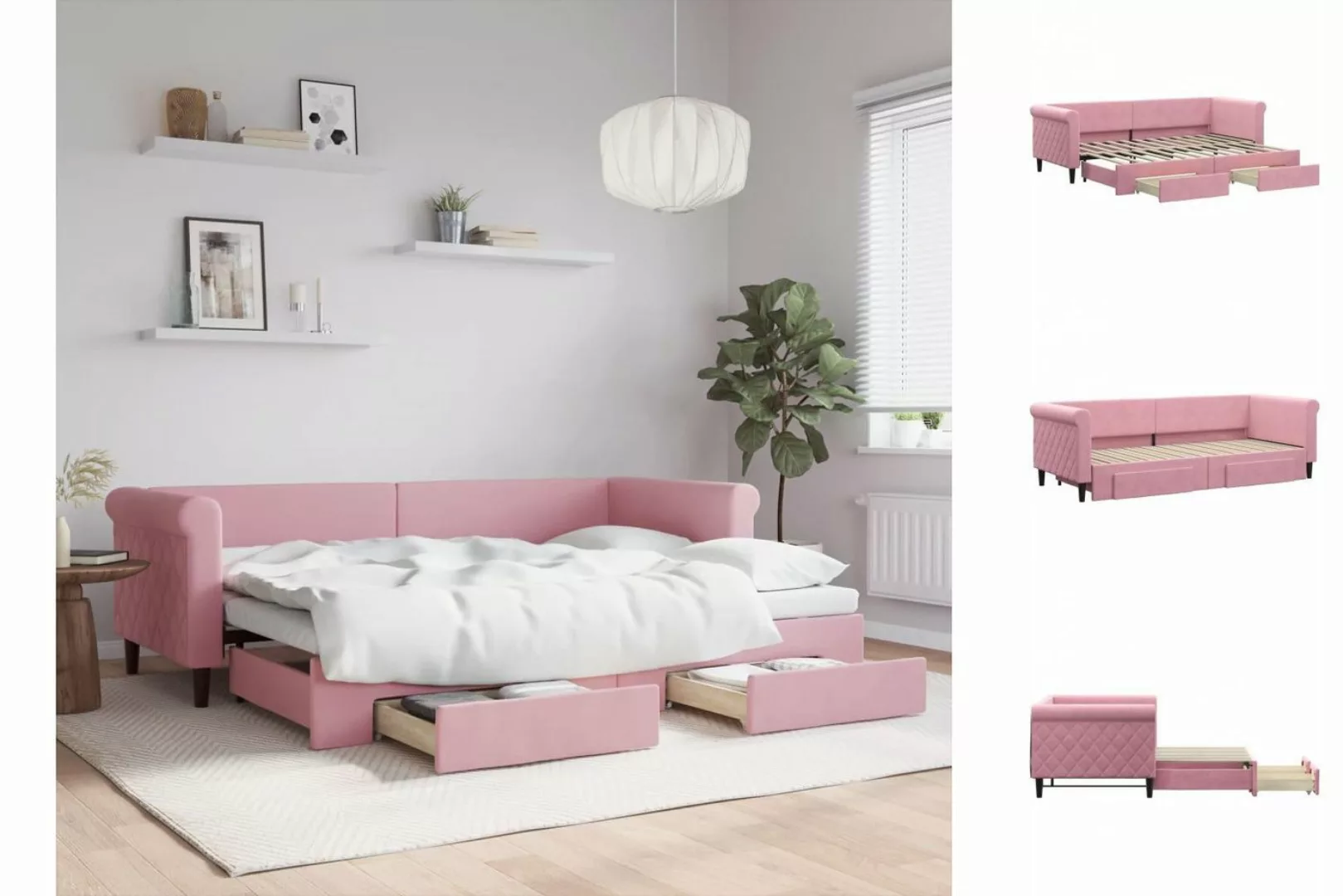 vidaXL Gästebett Gästebett Tagesbett Ausziehbar mit Schubladen Rosa 80x200 günstig online kaufen