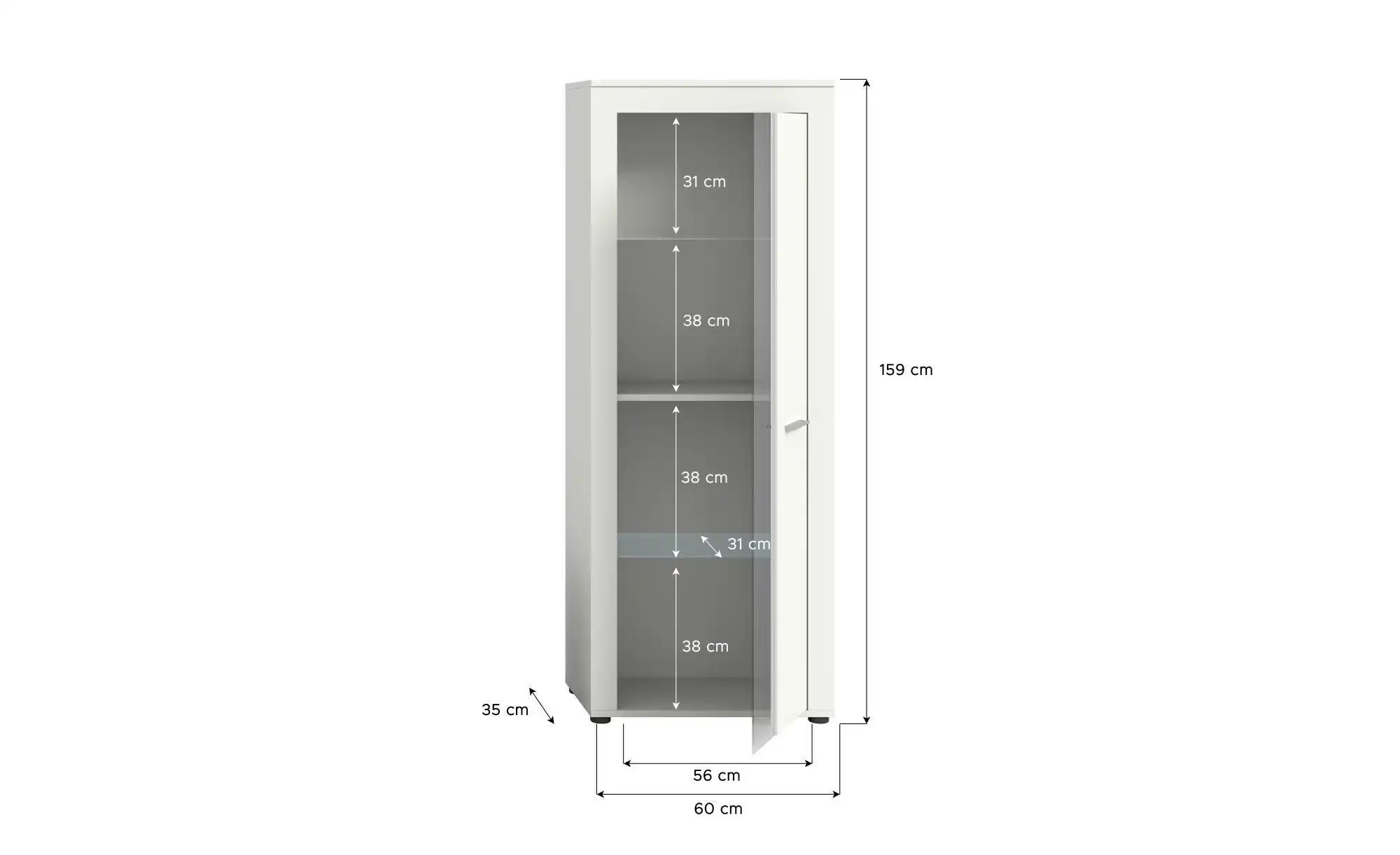 Vitrine  Bardenas ¦ weiß ¦ Maße (cm): B: 60 H: 159 Schränke > Vitrinen - Hö günstig online kaufen