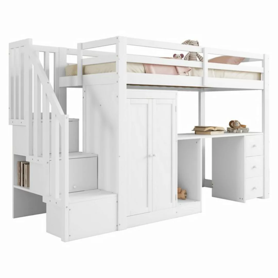 Ulife Hochbett Kinderbett Einzelbett mit Schreibtisch und Kleiderschrank (1 günstig online kaufen