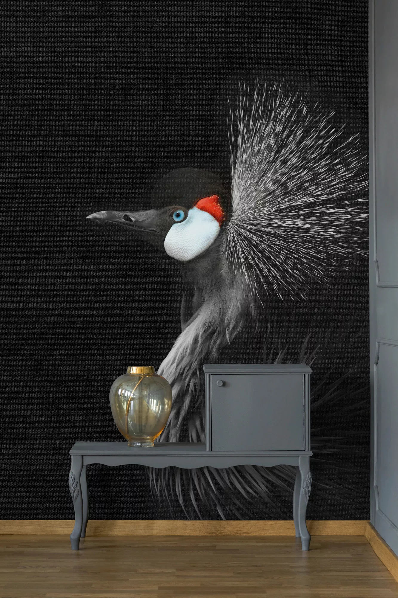 living walls Fototapete »ARTist Crowned Crane Black«, Vlies, Wand, Schräge günstig online kaufen