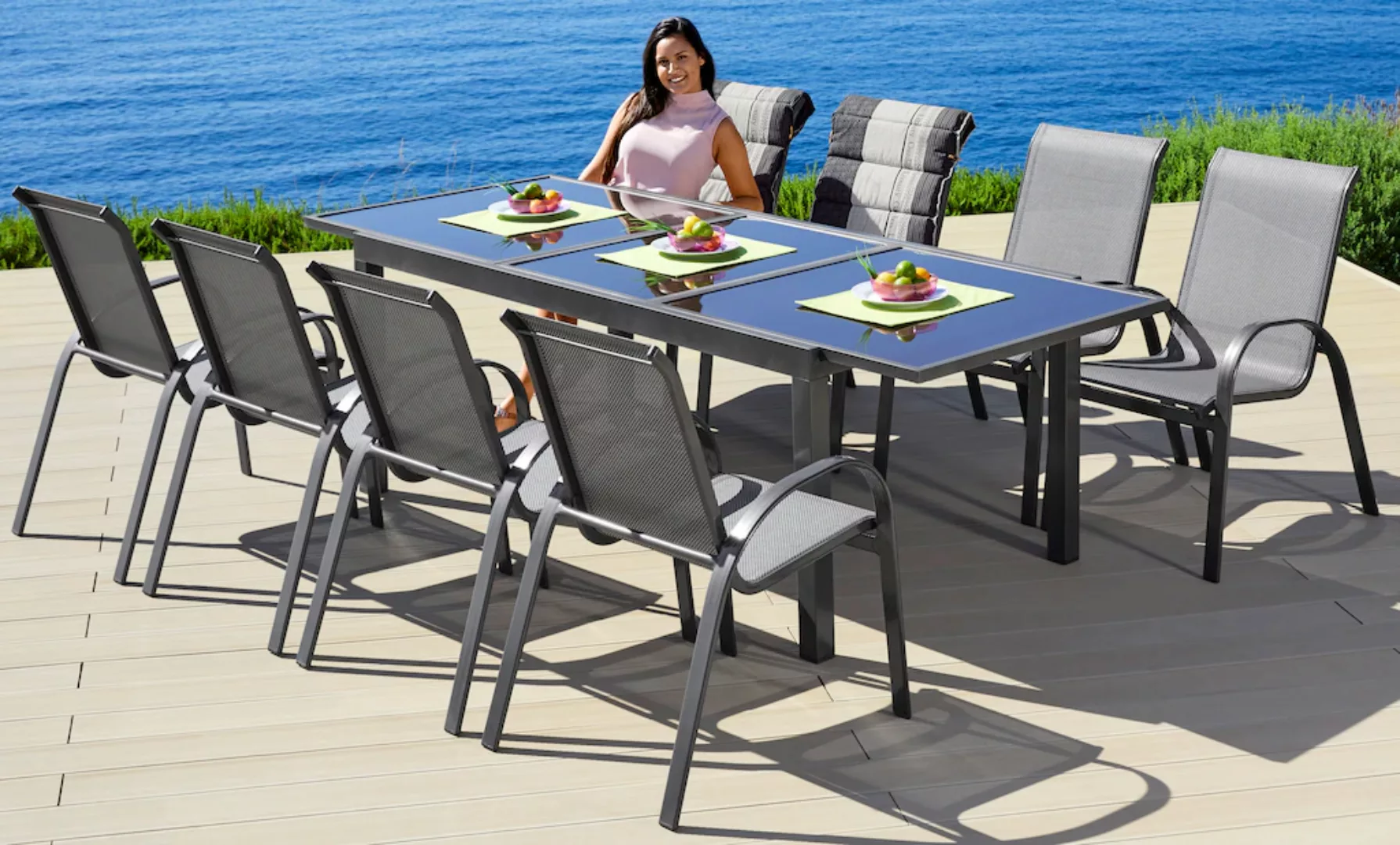 MERXX Garten-Essgruppe "Amalfi, TOPSELLER", (9 tlg., 8 Stapelsessel, 1 Ausz günstig online kaufen