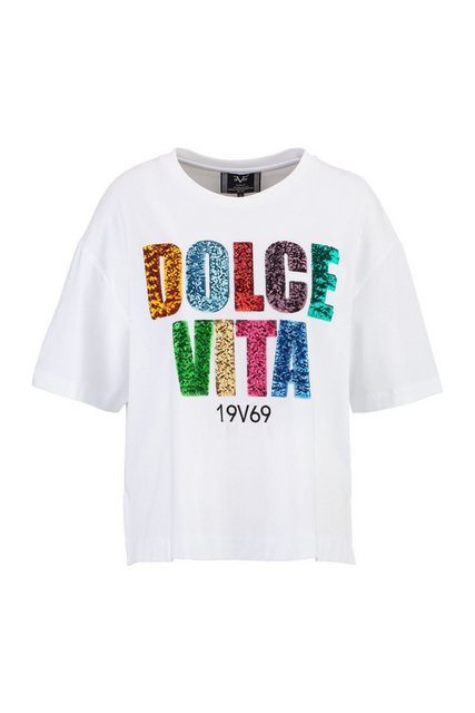 19V69 ITALIA T-Shirt PETONIA SEQUINS mit bestickten Schriftzug günstig online kaufen