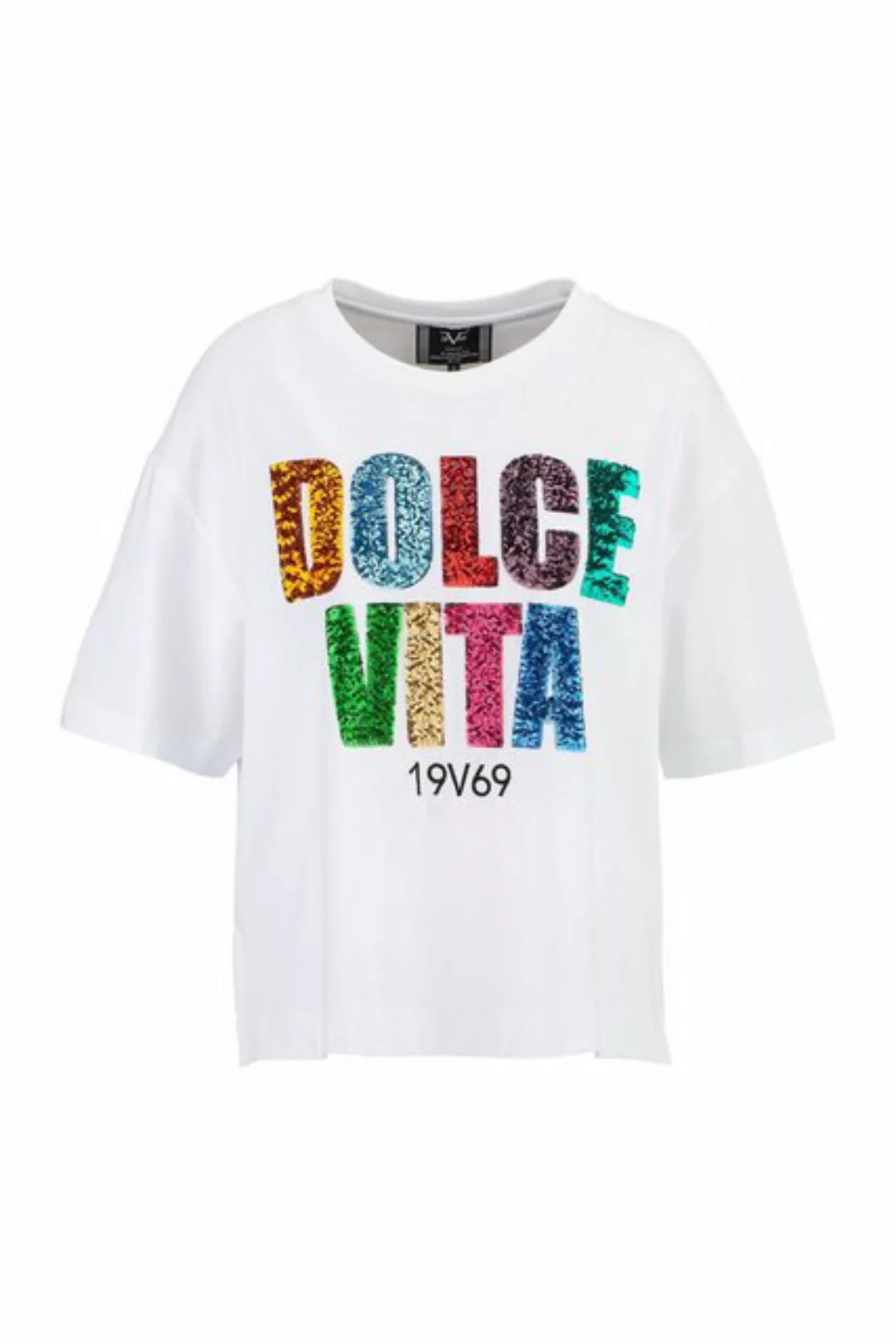 19V69 ITALIA T-Shirt PETONIA SEQUINS mit bestickten Schriftzug günstig online kaufen