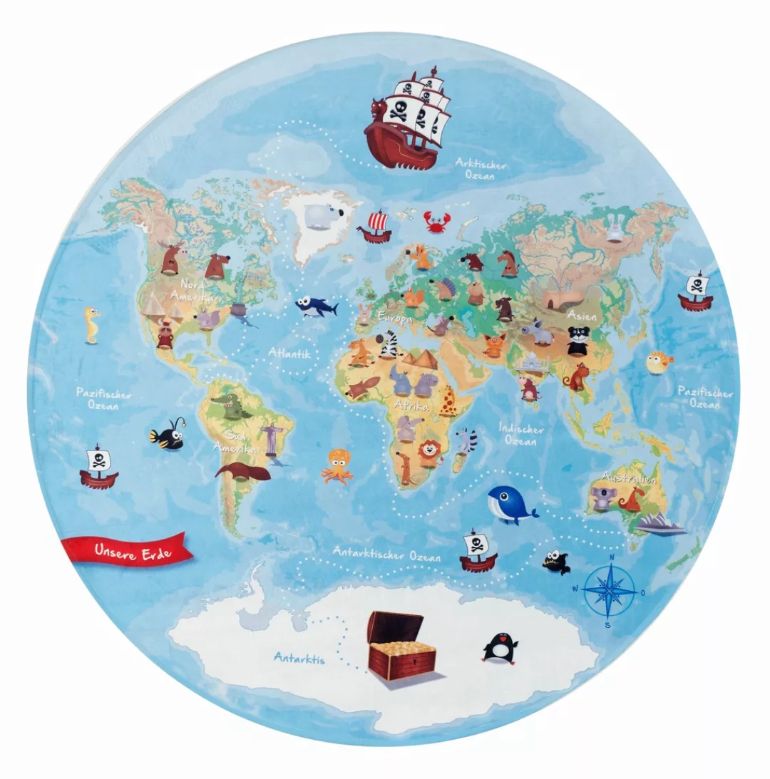 Böing Carpet Kinderteppich »Lovely Kids 413«, rund, Motiv Weltkarte günstig online kaufen