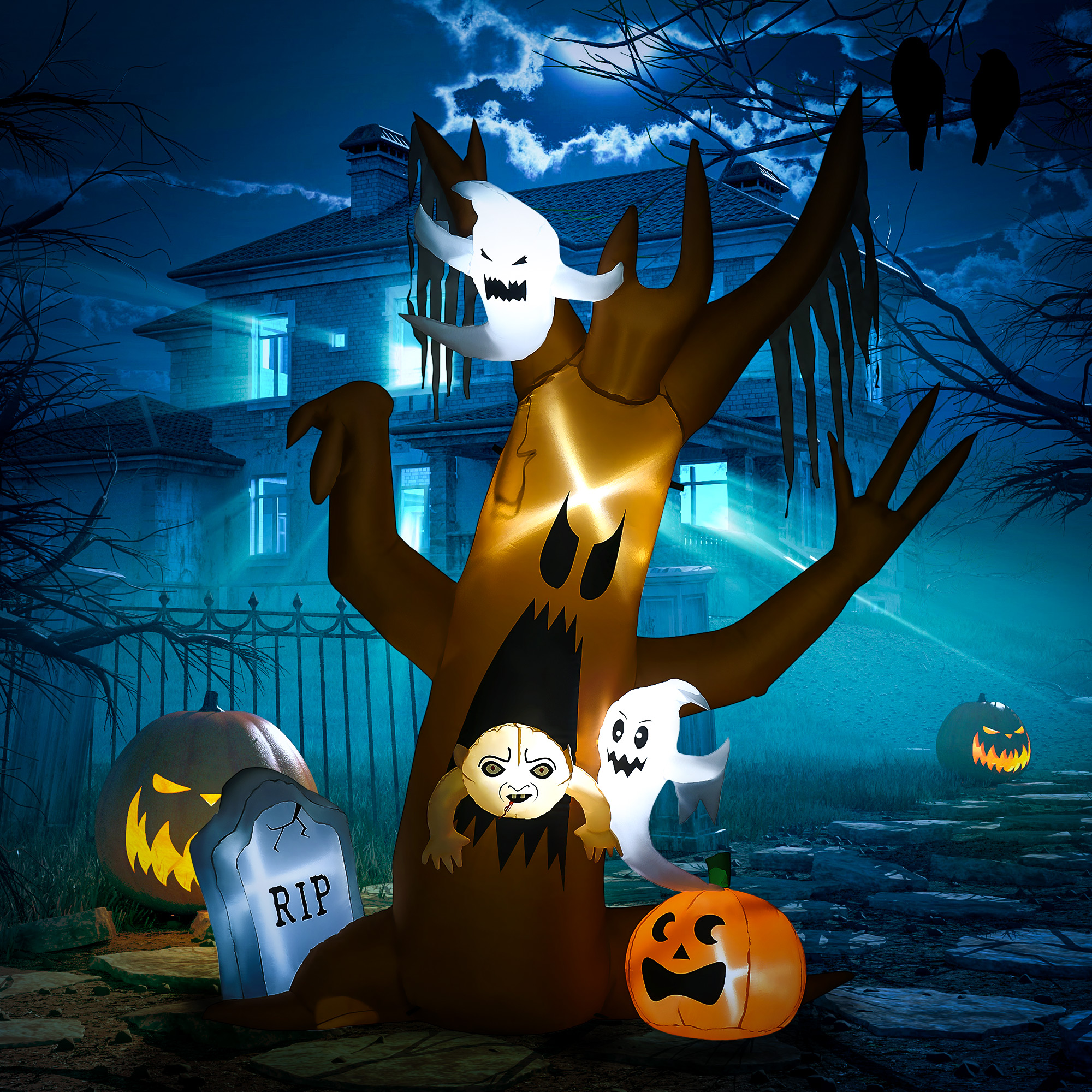 HOMCOM 240 cm Aufblasbarer Geisterbaum Halloween-Dekoration mit LED Beleuch günstig online kaufen