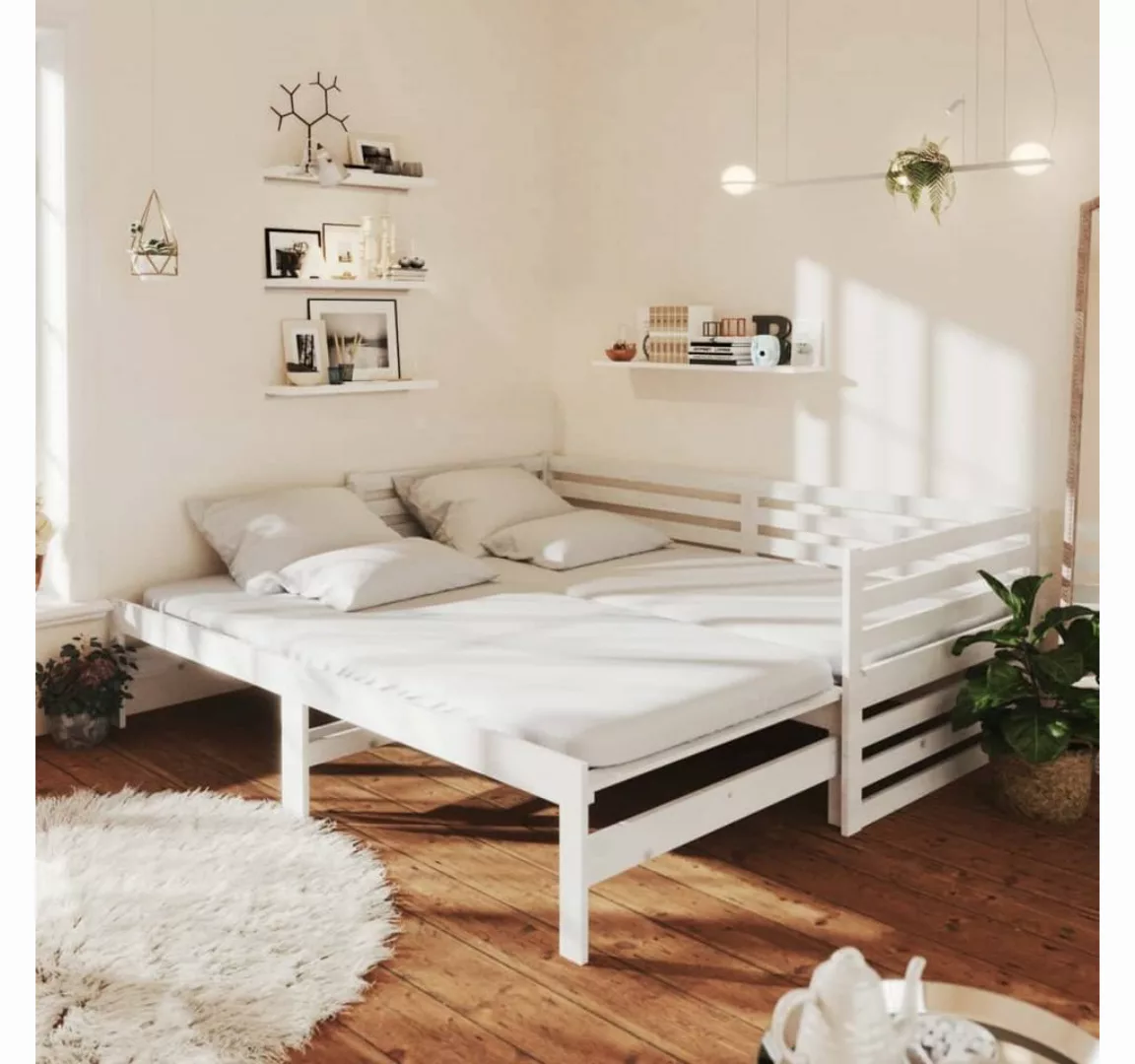 vidaXL Bettgestell Ausziehbares Tagesbett Gästebett 2x90x200 cm Weiß Massiv günstig online kaufen
