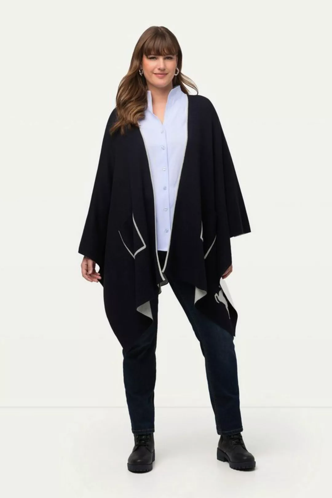 Ulla Popken Strickjacke Poncho Doubleface Oversized offene Form günstig online kaufen