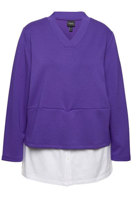 Ulla Popken Sweatshirt Sweatshirt Bluseneinsatz V-Ausschnitt Langarm günstig online kaufen