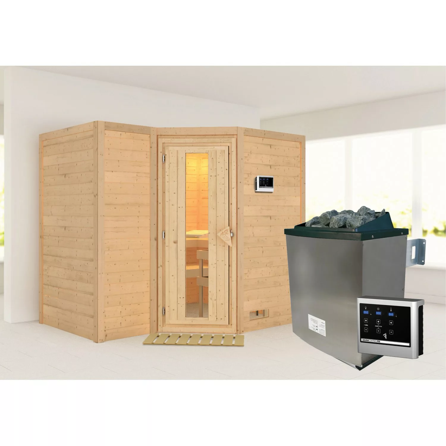 Karibu Sauna Steena 2 mit Ofen externe Steuerungtü Natur günstig online kaufen