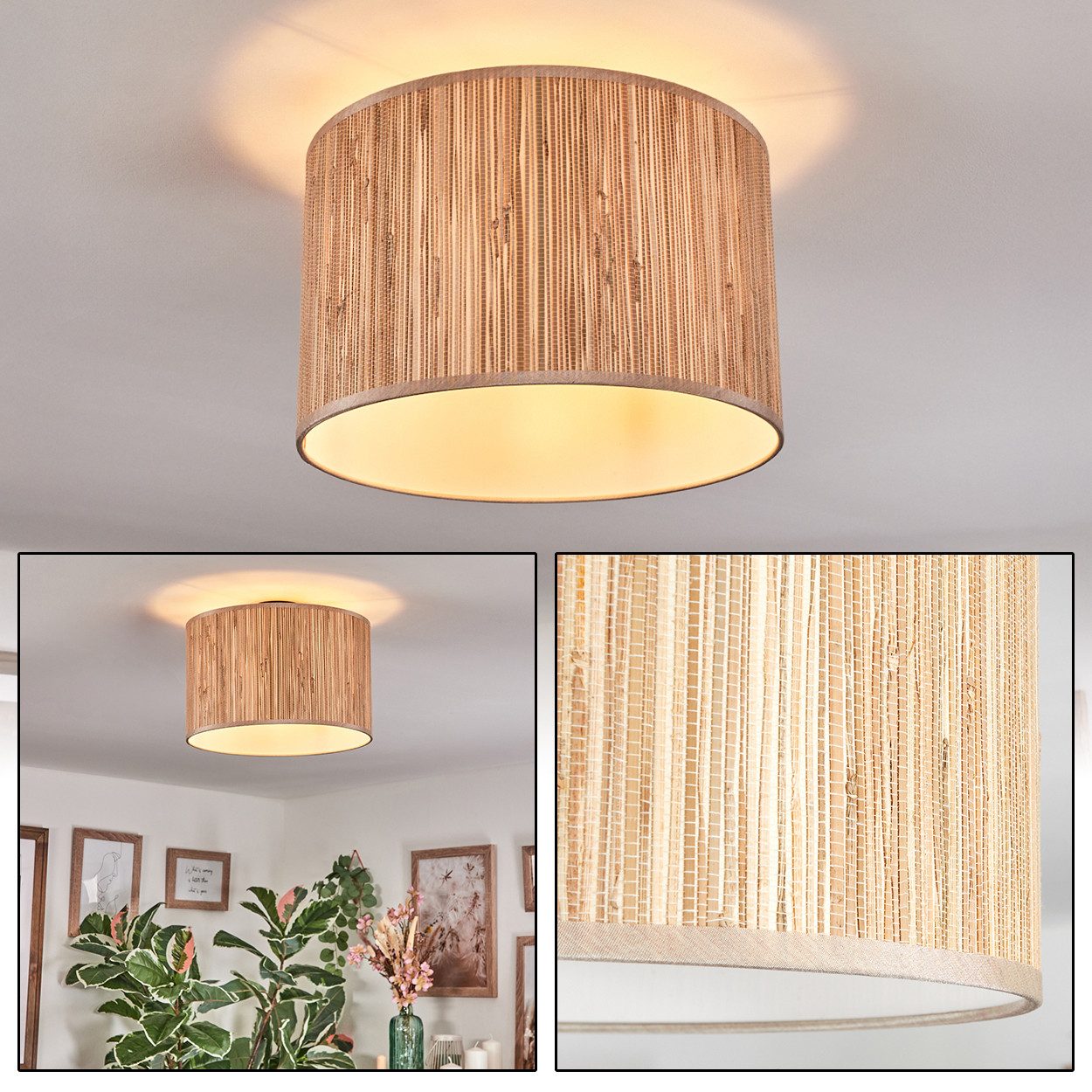 hofstein Deckenleuchte Deckenlampe aus Metall/Seegras/Stoff in günstig online kaufen