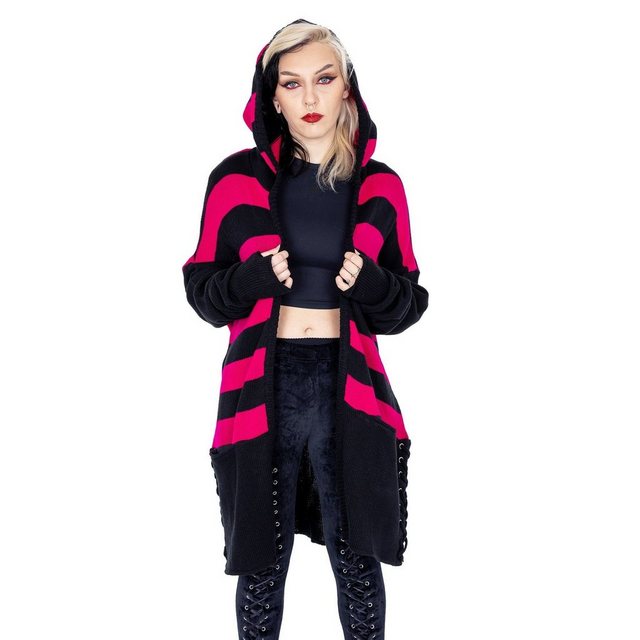 Heartless Strickjacke Willa Cardigan Pink Schwarz Gestreift Grunge Punk Str günstig online kaufen