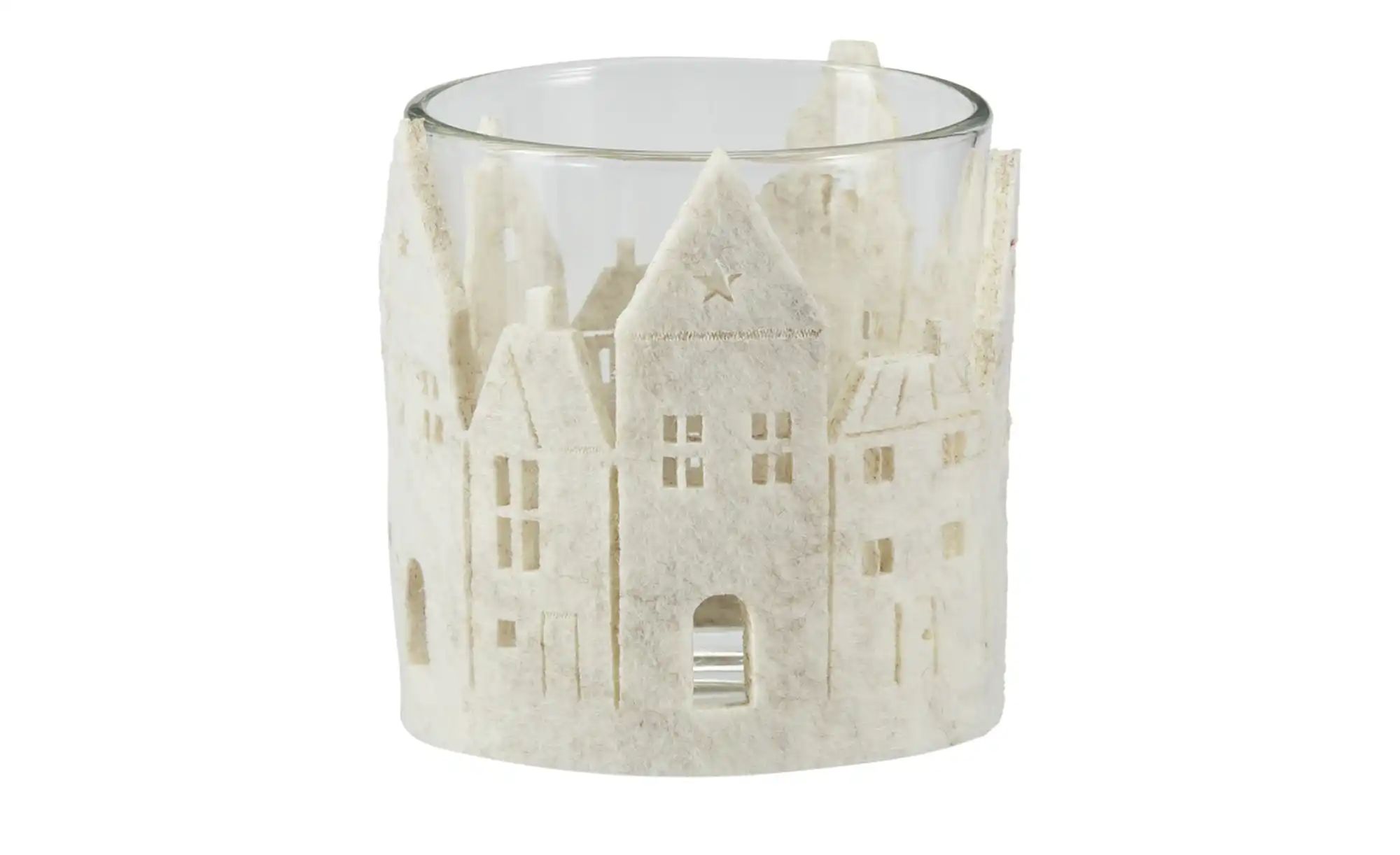 HOME STORY Windlicht ¦ creme ¦ Glas , Filz ¦ Maße (cm): H: 8  Ø: 7 Weihnach günstig online kaufen