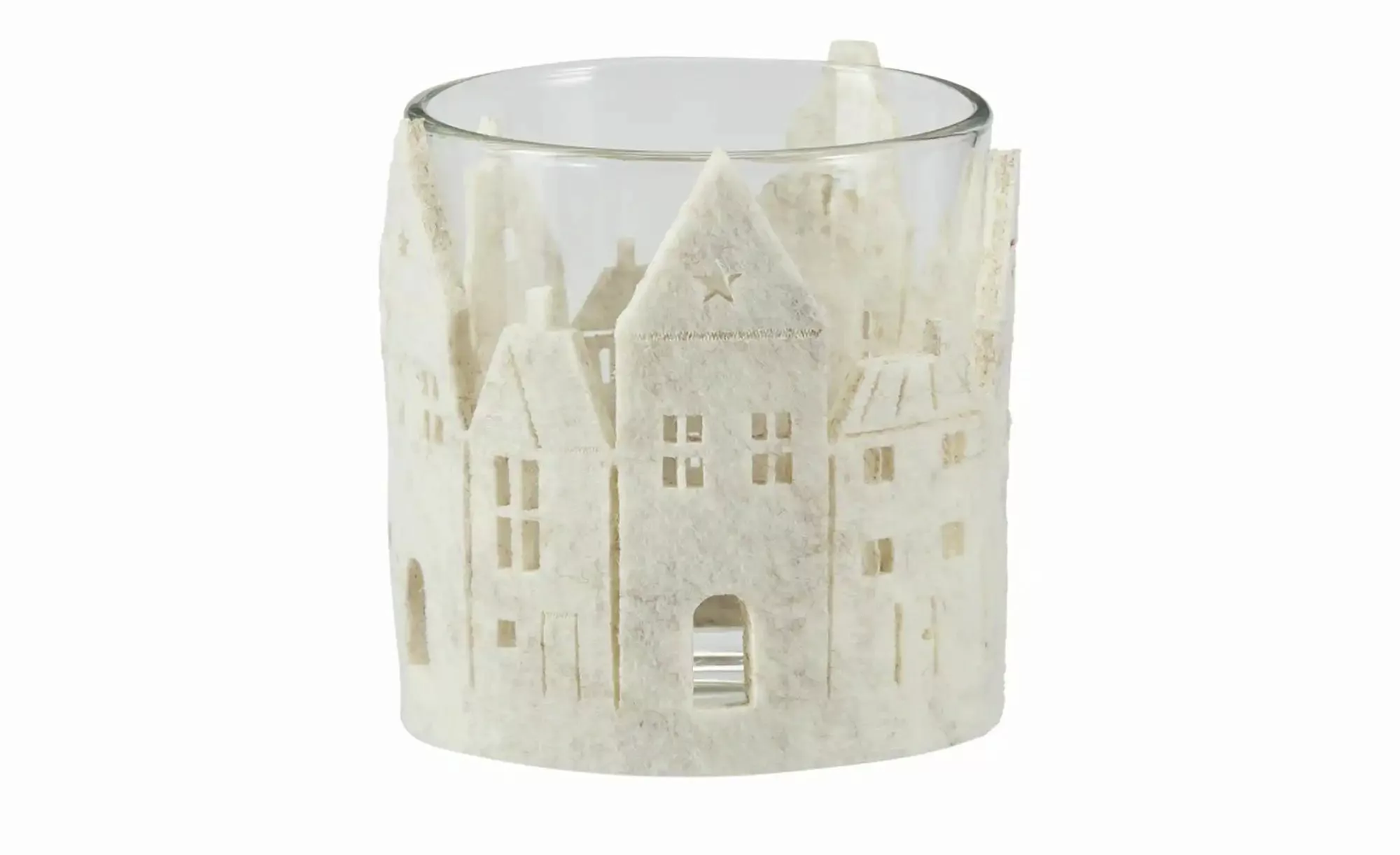 HOME STORY Windlicht ¦ creme ¦ Glas, Filz ¦ Maße (cm): H: 8  Ø: 7 Weihnacht günstig online kaufen