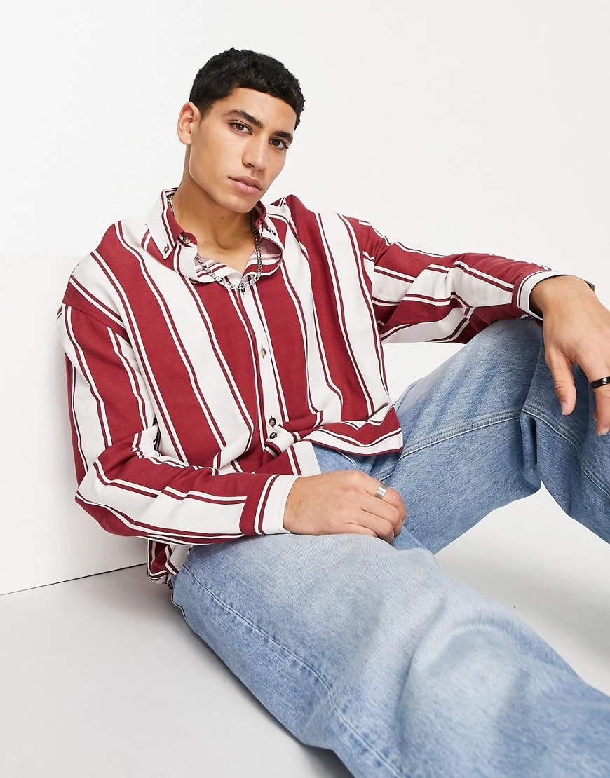 ASOS DESIGN – Oversize-Hemd im Stil der 90er aus Cord in Burgunderrot gestr günstig online kaufen
