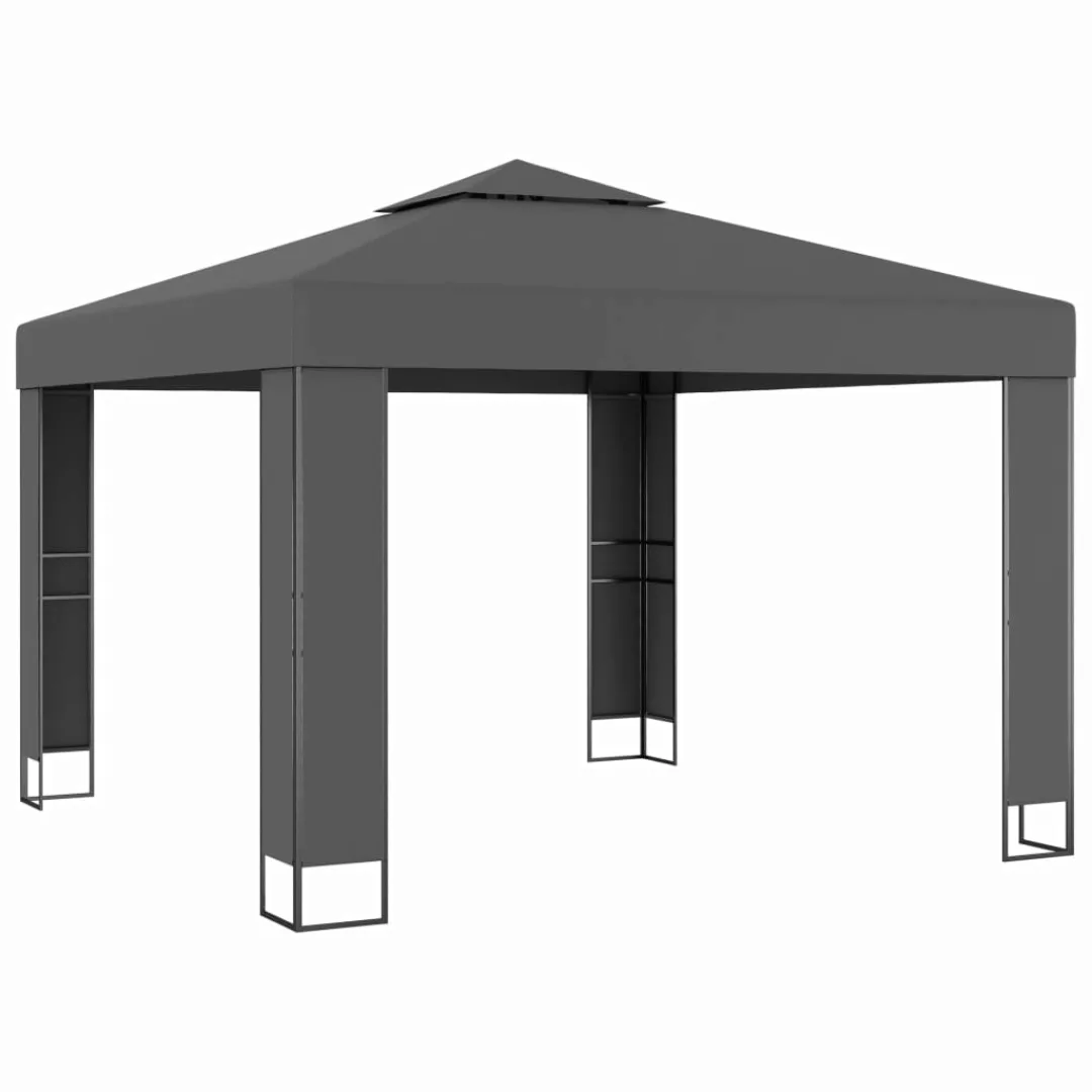 Pavillon Mit Doppeldach Und Lichterketten 3x3 M Anthrazit günstig online kaufen