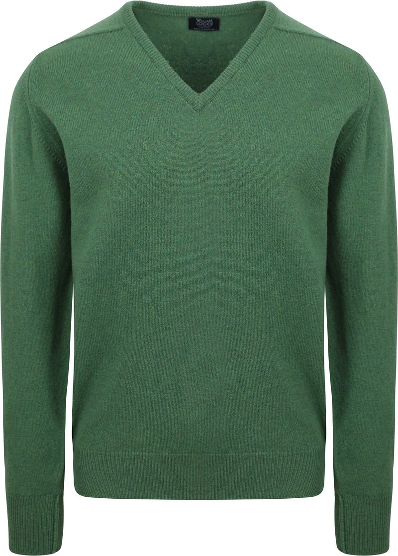 William Lockie V-Ausschnitt Pullover Lammwolle Grün - Größe XXL günstig online kaufen