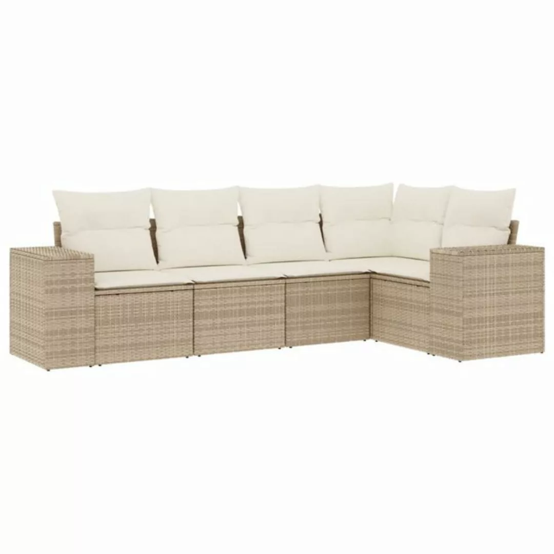 vidaXL Sofaelement 5-tlg. Garten-Sofagarnitur mit Kissen Beige Poly Rattan günstig online kaufen