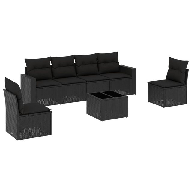 vidaXL Sofaelement 7-tlg. Garten-Sofagarnitur mit Kissen Schwarz Poly Ratta günstig online kaufen