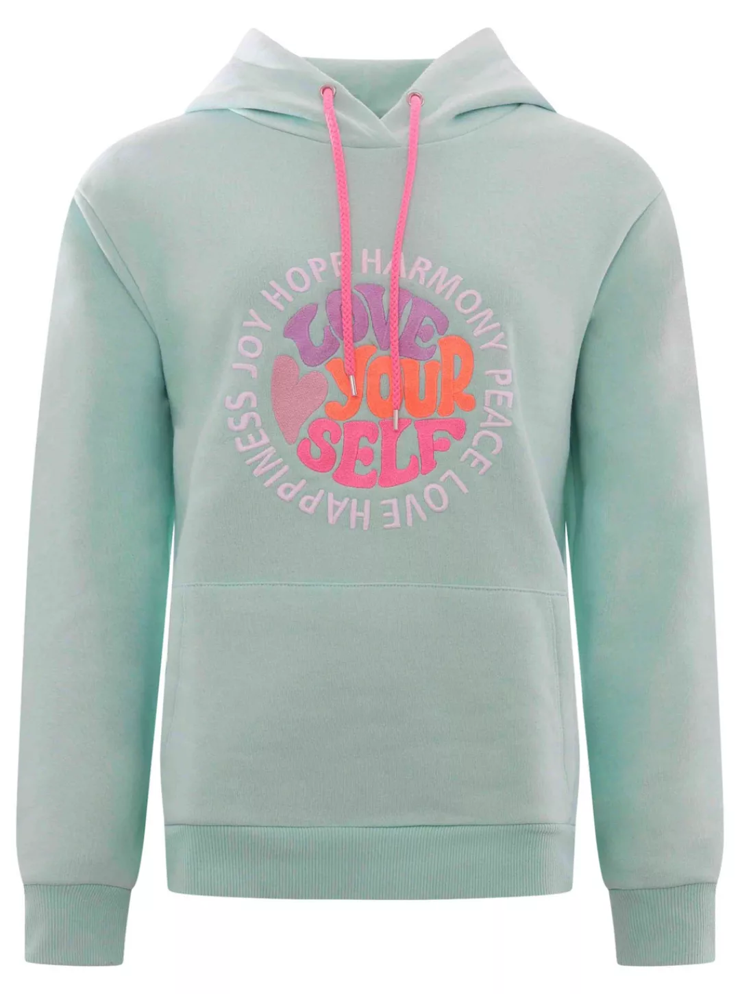 Zwillingsherz Sweatshirt in Pastell mit neonfarbener "Love Yourself" Sticke günstig online kaufen