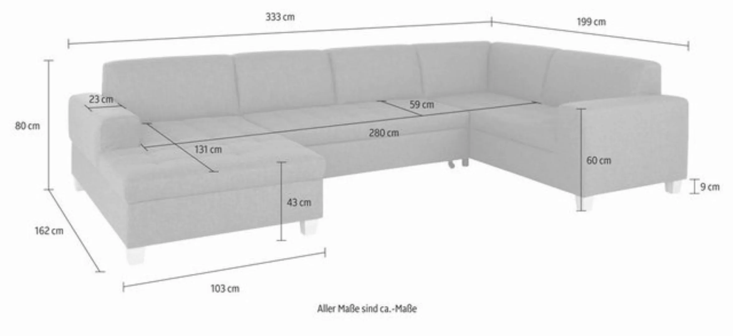 Home affaire Wohnlandschaft "Corby U-Form", wahlweise mit Bettfunktion, Ste günstig online kaufen