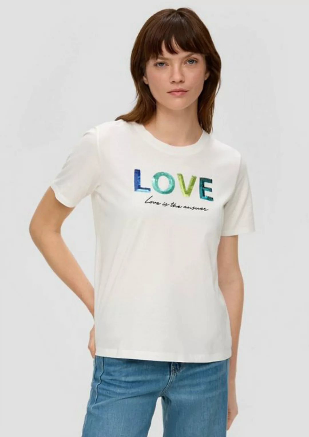 s.Oliver Kurzarmshirt Baumwollshirt mit Pailletten-Stickerei Pailletten, St günstig online kaufen