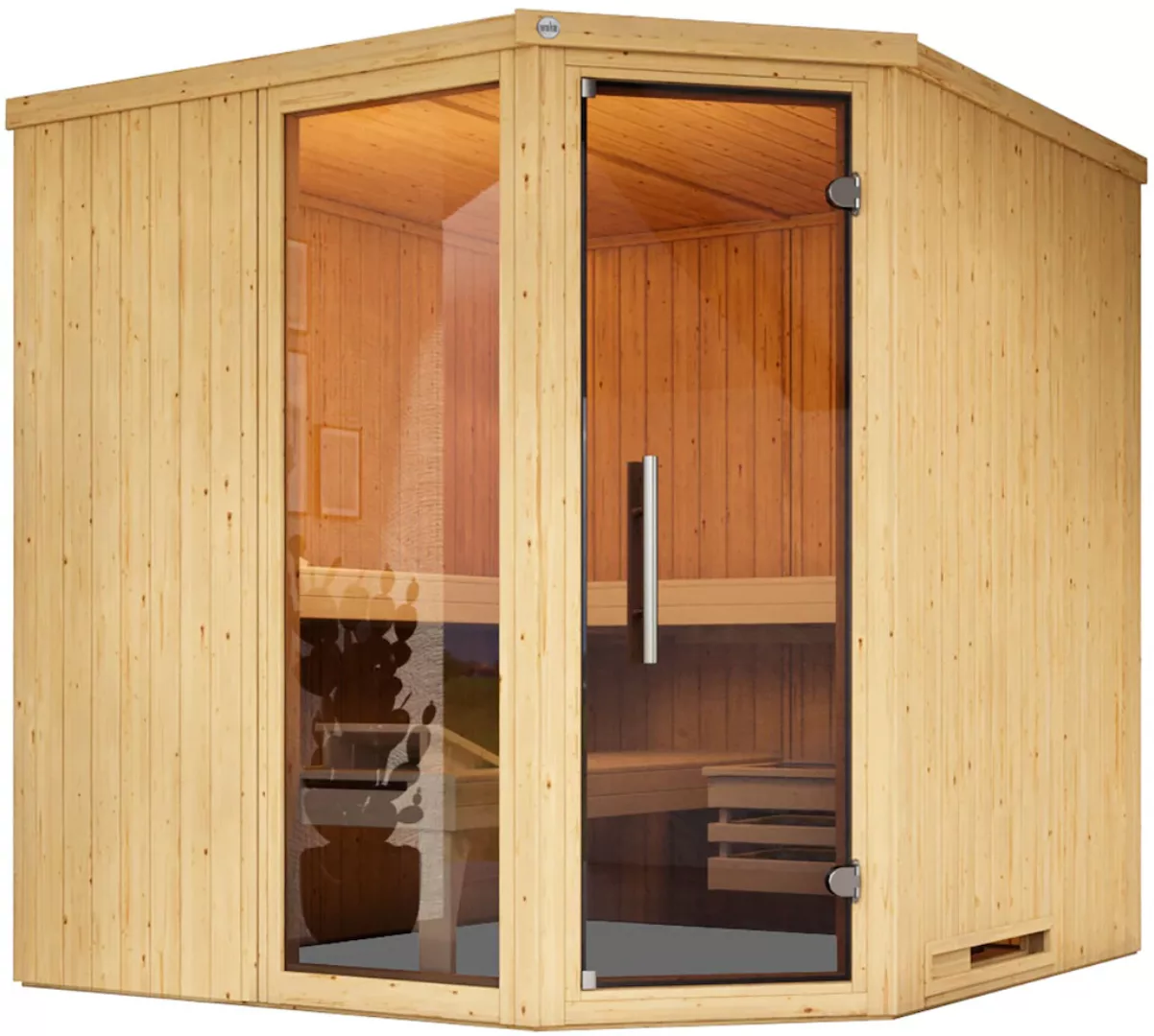 Weka Elementsauna Varberg Trend 3 Weiß Sparset 9 kW Kompakt Glastür/Fenster günstig online kaufen